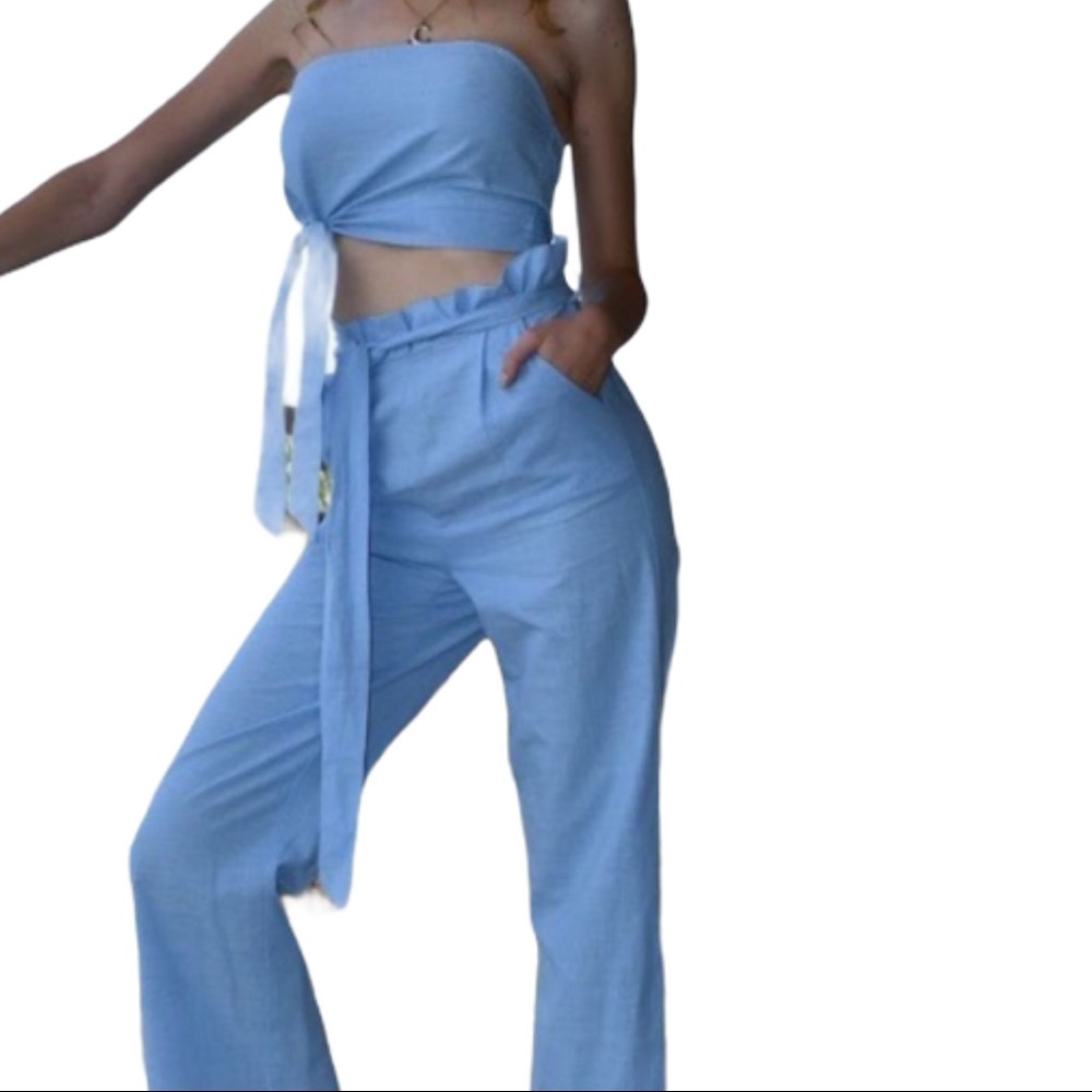 Two piece Cotton Blend paper bag Pants & Crop
